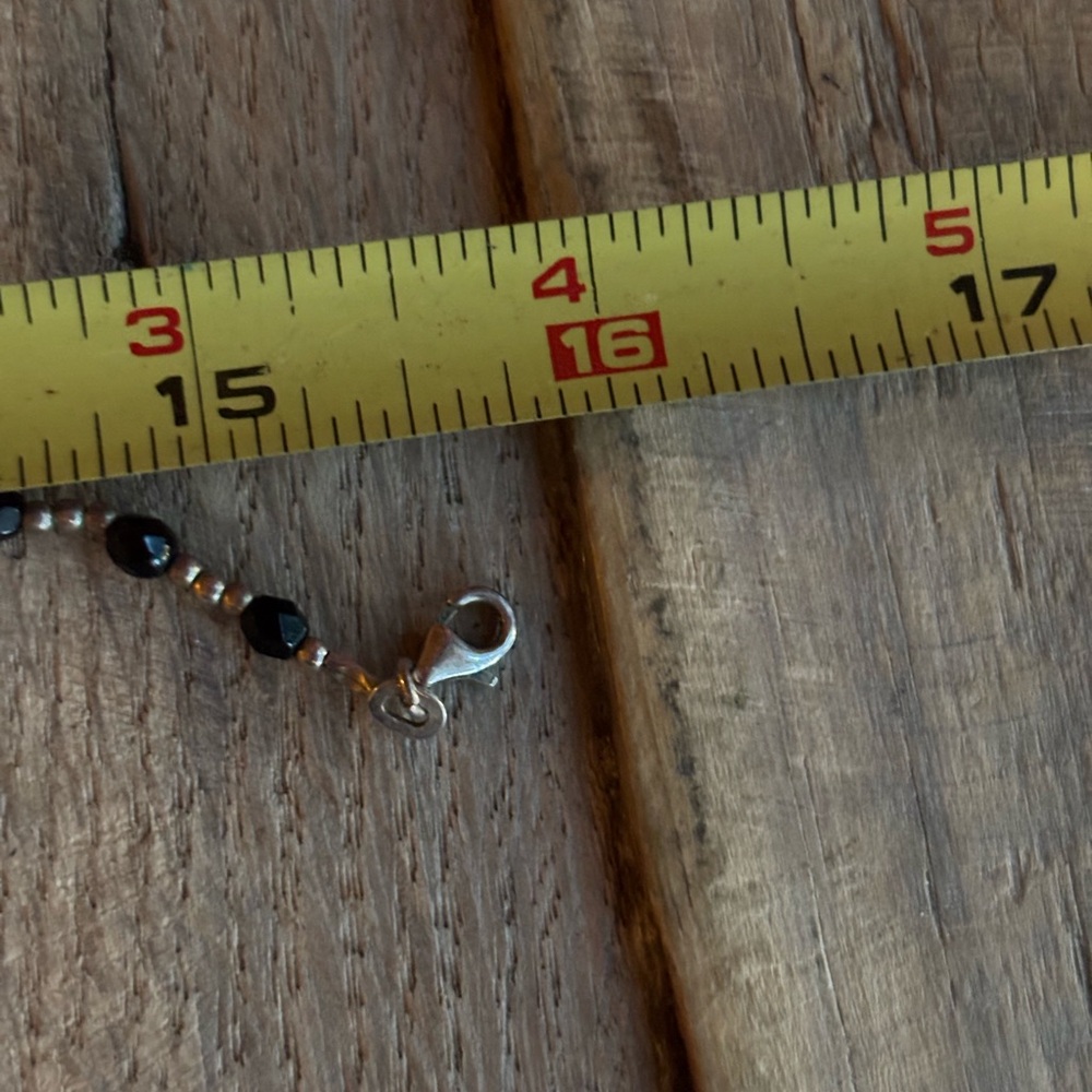 Simple Sterling Silver and Faceted Black Bead Necklace - Picture 4 of 4